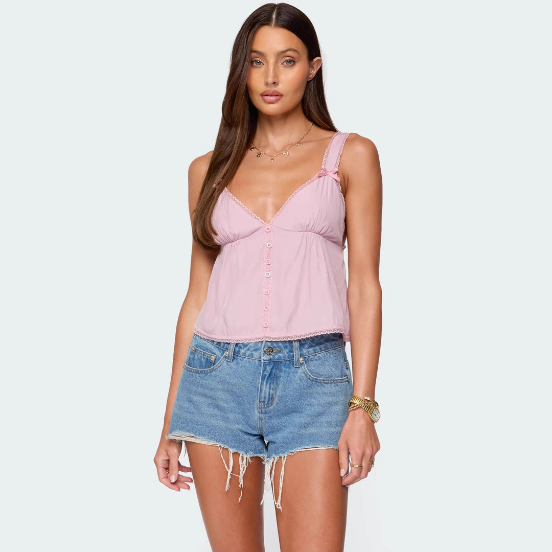 Damen Crop-Top aus feiner Baumwolle mit dekorativen Knopfdetails Echo Archiv