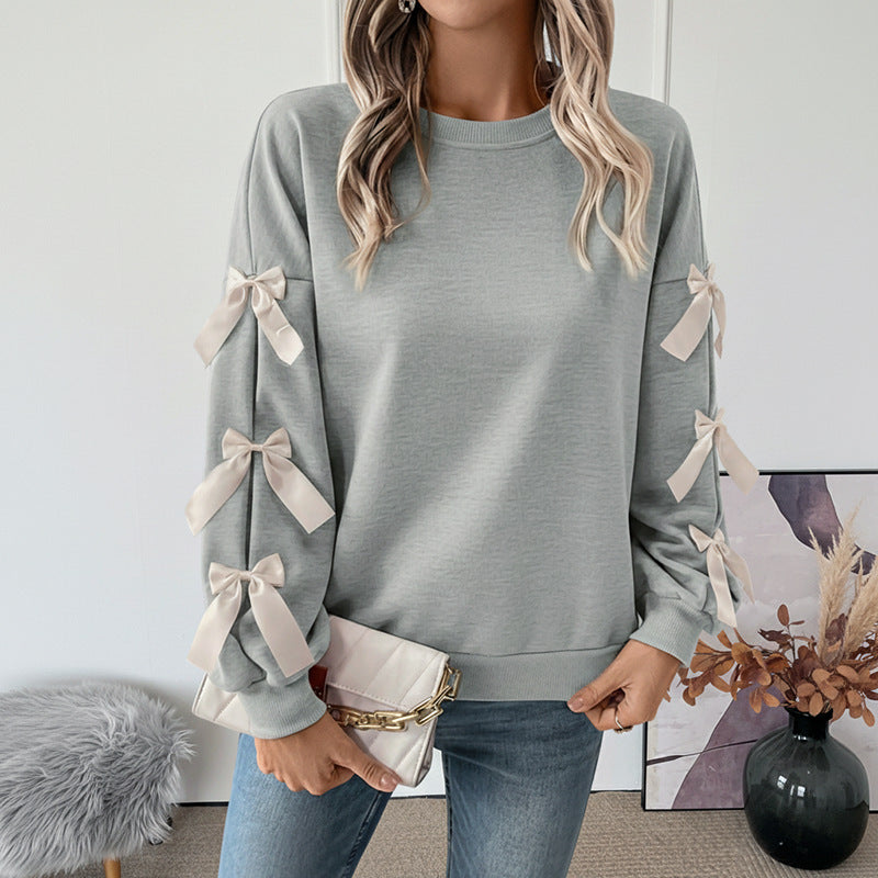 Damen Sweatshirt mit dekorischen Schleifen an den Ärmeln Echoarchiv