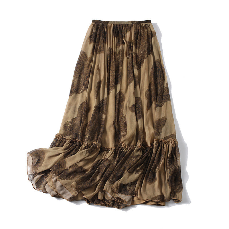 Damen Maxirock aus Chiffon mit Plissée, Elastischem Bund und Volantsaum Echo Archiv