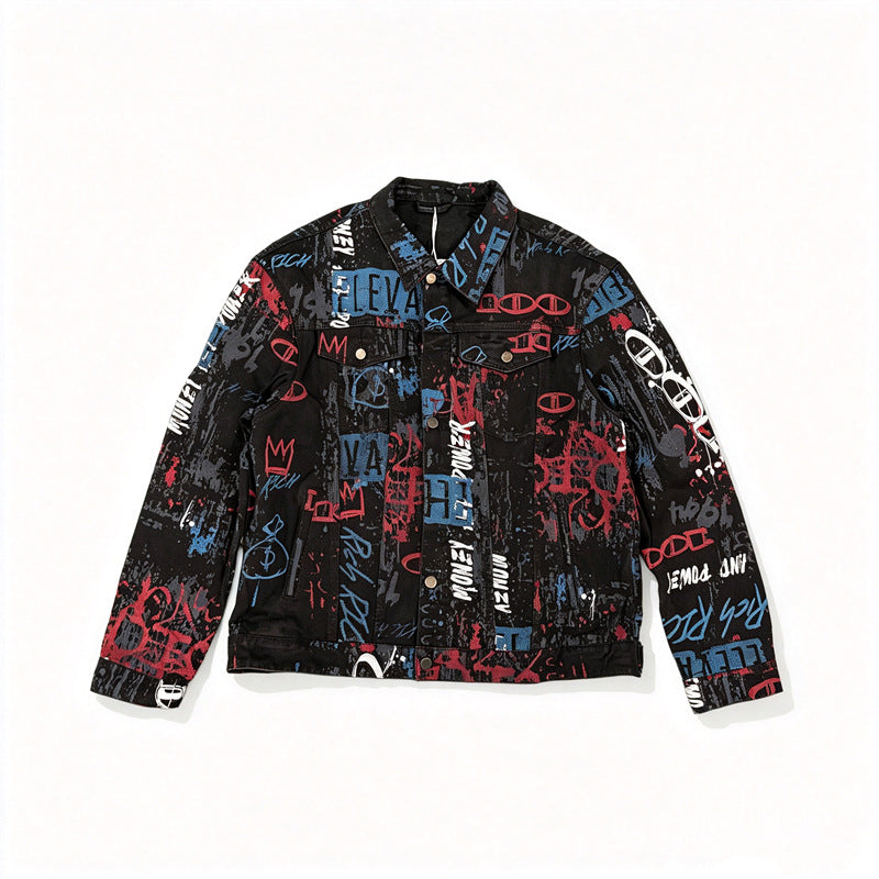 Herren Stilvolle Graffiti-Jeansjacke Echoarchiv