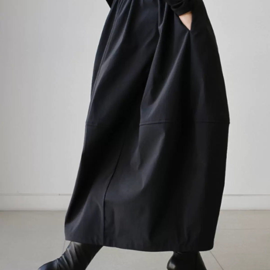 Damen Langer Voluminöser Maxi-Rock mit weitem Saum und elastischem Bund Echoarchiv