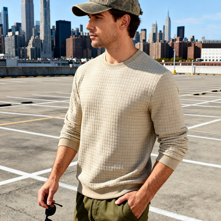 Herren Strukturierter Waffelstrick-Pullover aus Baumwollmix mit Rundhalsausschnitt Echoarchiv