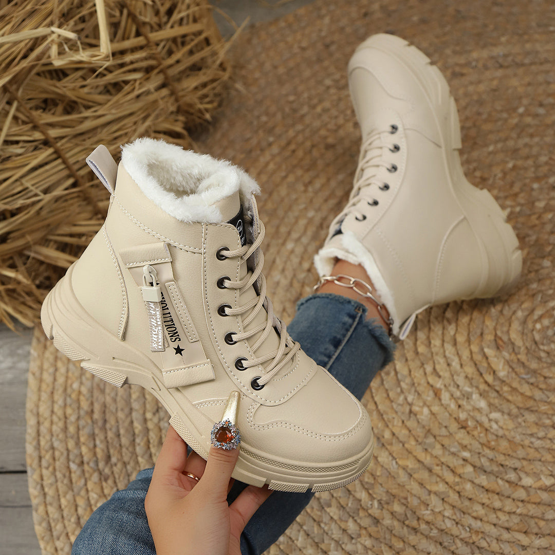 Damen Gefütterte Schnür-Stiefelette mit dicker Profilsohle und Seitenreißverschluss Echo Archiv