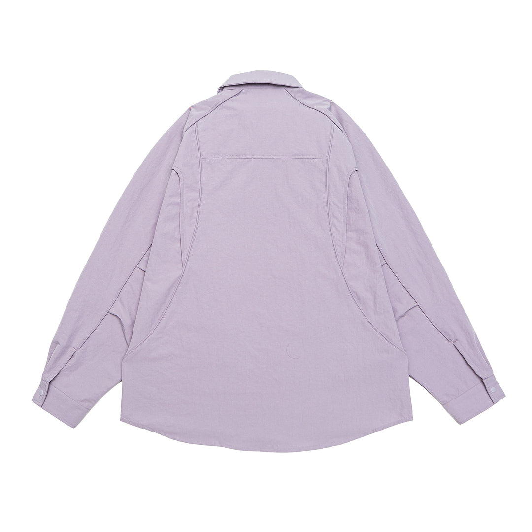 Damen Oversize-Hemdjacke mit abgerundeten Eingrifftaschen und Druckknöpfen Echoarchiv