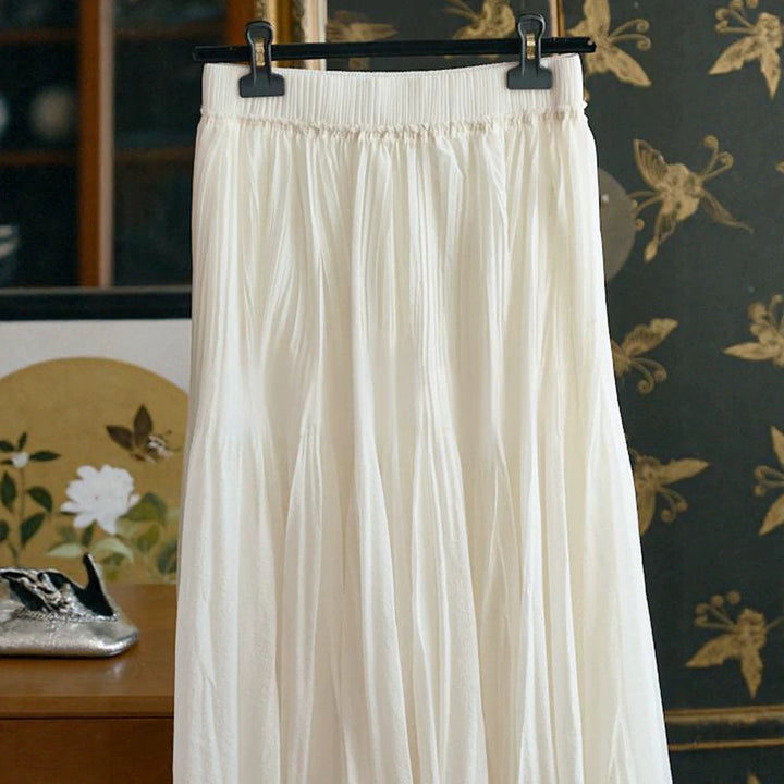 Damen langer plissierter Maxirock mit hohem Elastikbund und mehrlagiger Chiffon‑Optik Echo Archiv