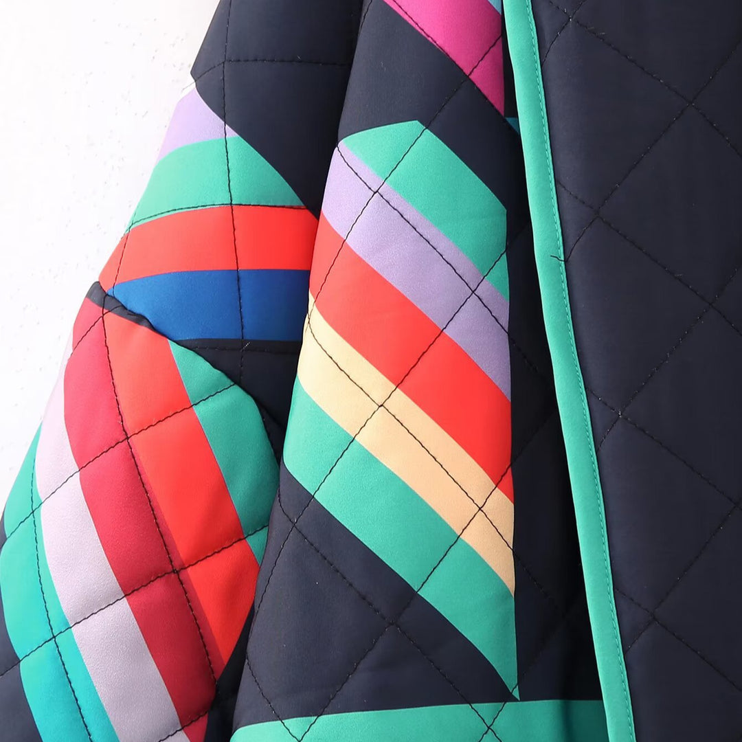 Damen Oversized Stepp-Kimonojacke mit geometrischem Farbblock-Print und weitem Ärmelschnitt Echo Archiv