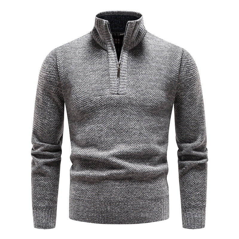 Herren eleganter Strickpullover mit modernem Stehkragen und Reißverschluss Echoarchiv