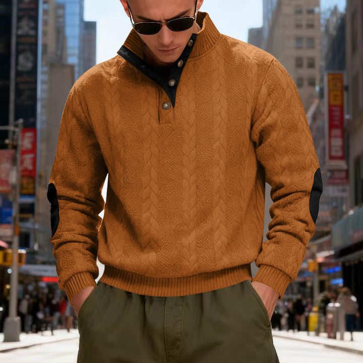 Herren strukturierter Pullover mit hohen Kragen und Druckknopfdetails Echoarchiv