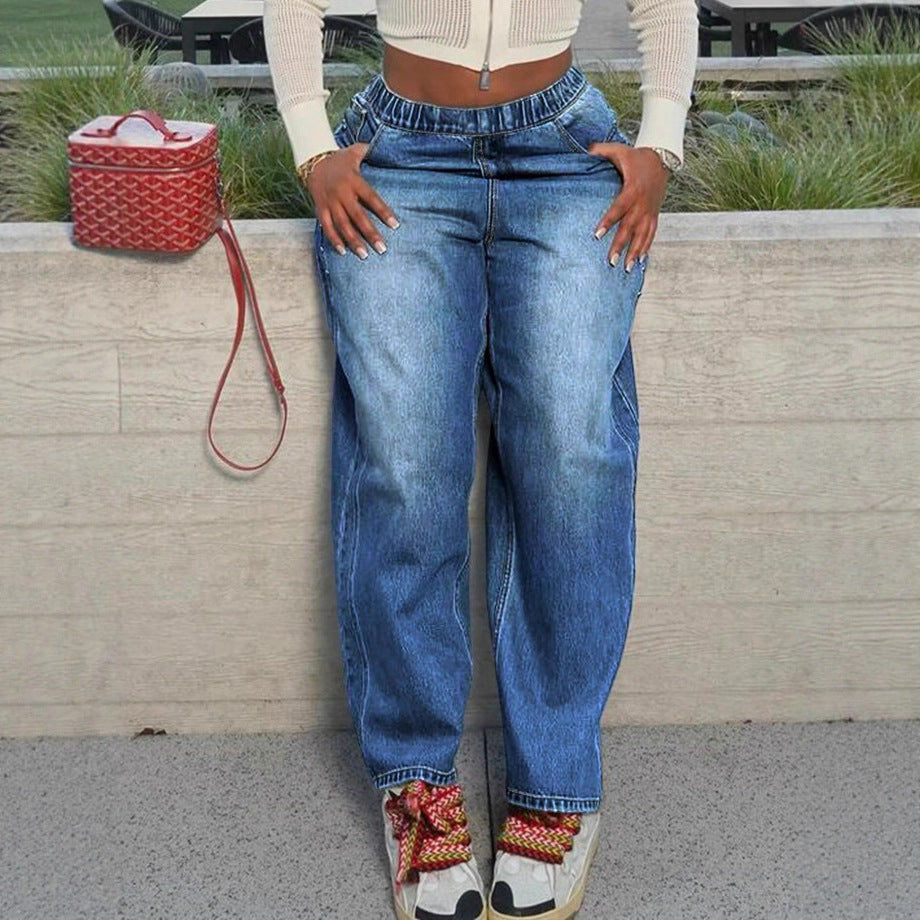 Damen weite Relaxed-Fit Jeans mit elastischem Bund und lässiger Passform Echo Archiv