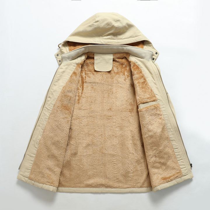 Herren Parka-Jacke mit Kapuze, Thermofutter und Metallknöpfen Echoarchiv