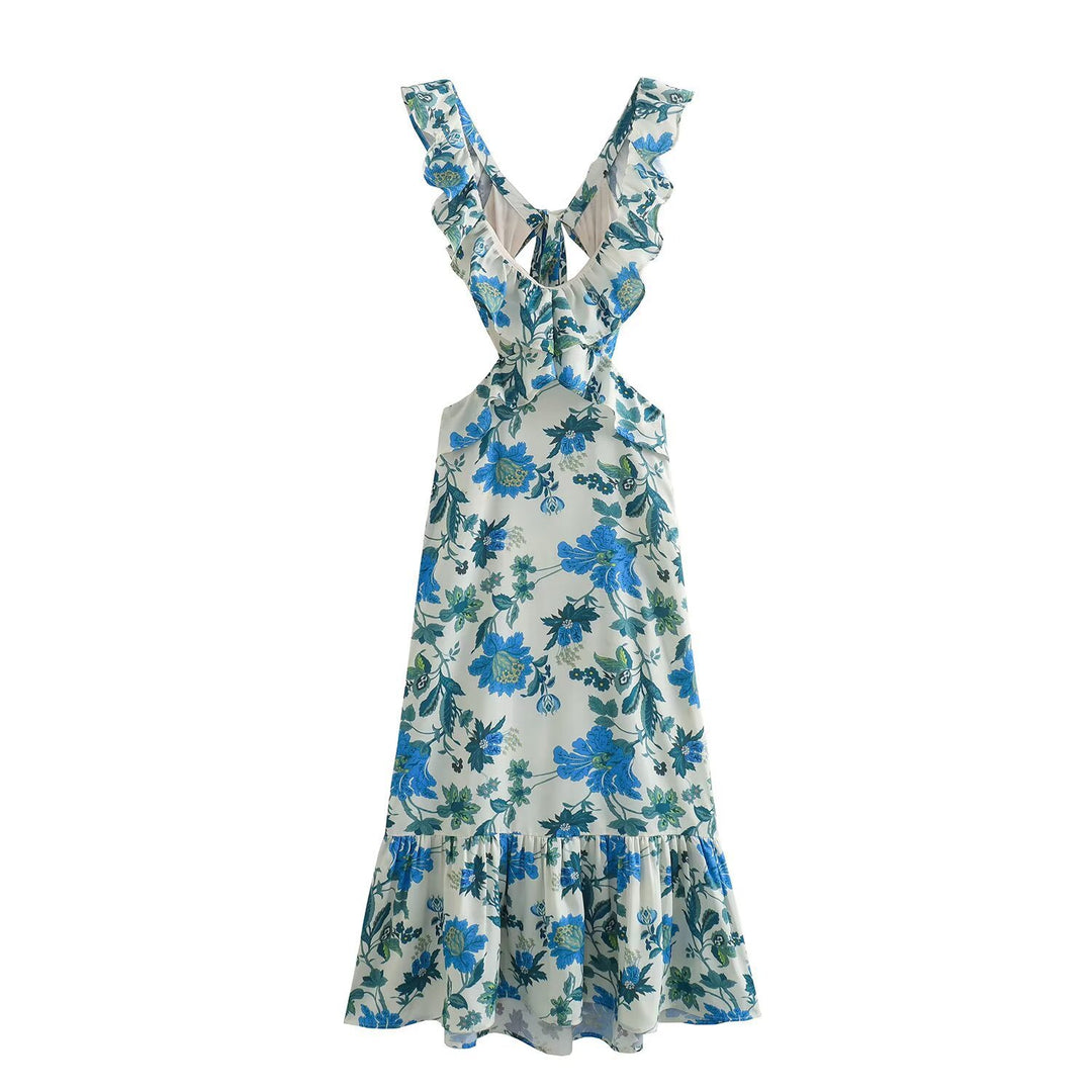 Damen Maxikleid mit voluminösem Rüschensaum und tiefem V-Ausschnitt Echo Archiv