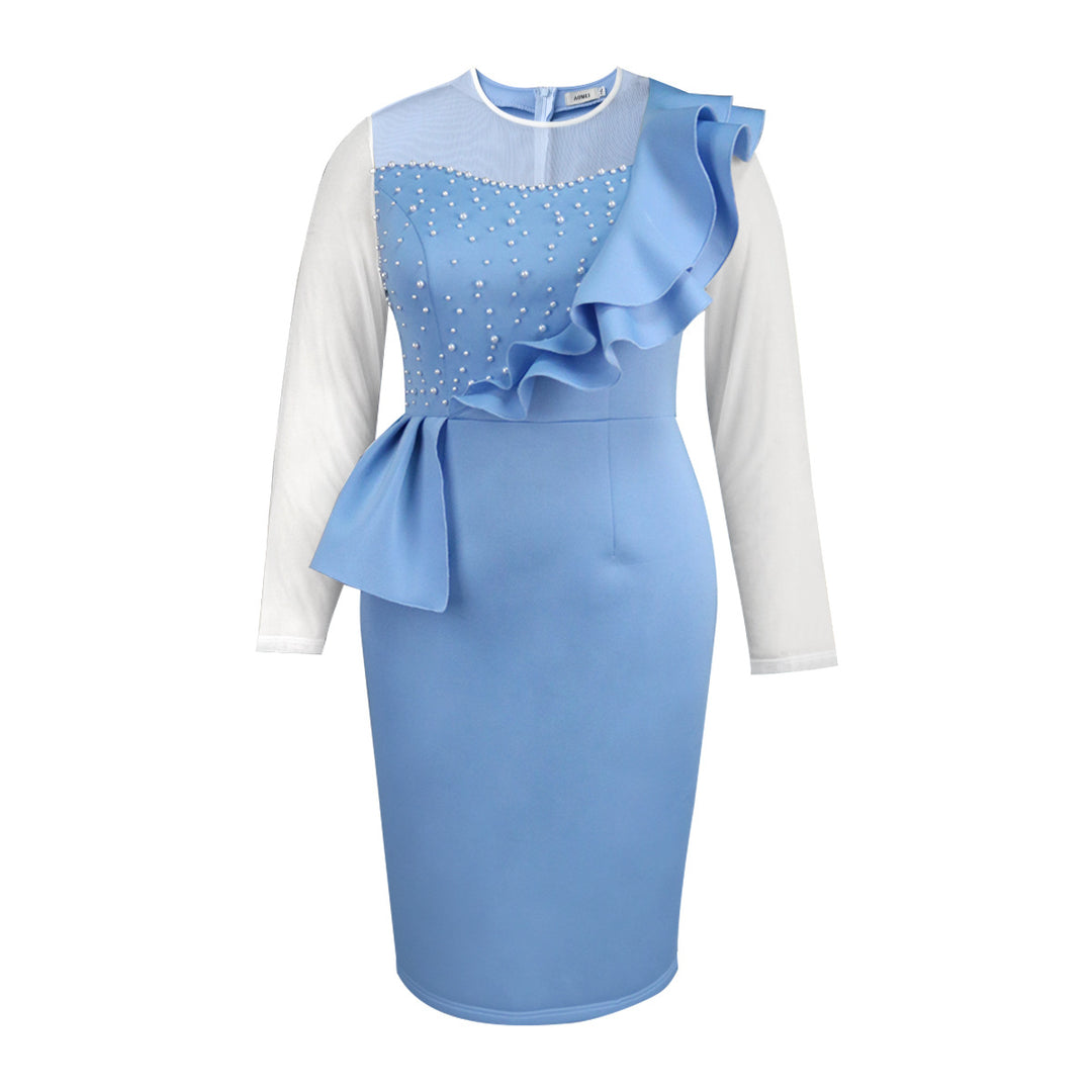 Damen figurbetontes Kleid mit Rüschendetails und Perlenakzenten Echo Archiv
