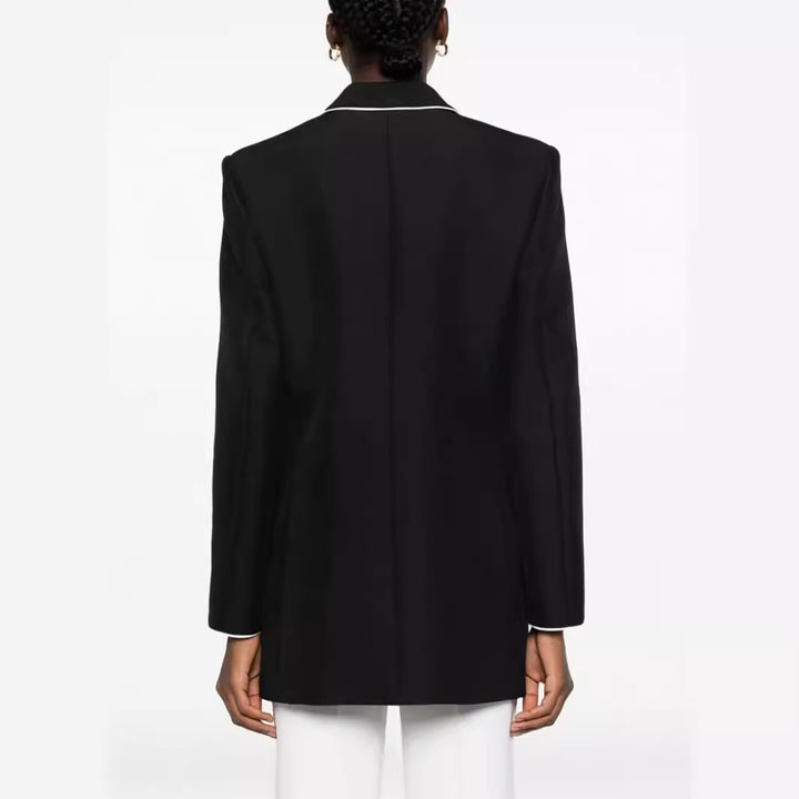 Damen Oversize-Blazer im Smokingstil mit kontrastierender Paspelierung und Ein-Knopf-Front Echoarchiv