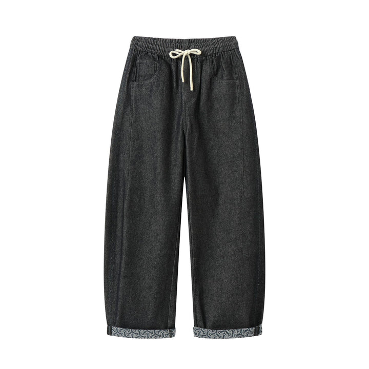 Damen Culotte-Jeans mit elastischem Tunnelzugbund und gemustertem Umschlag Echoarchiv