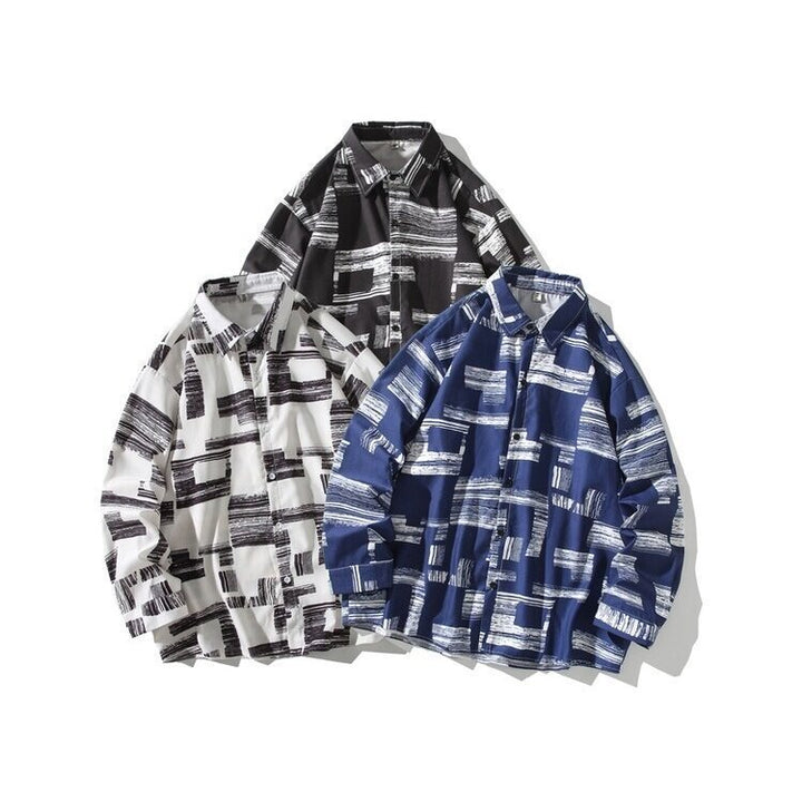 Herren Oversize Hemd mit grafischem Blockprint Echoarchiv