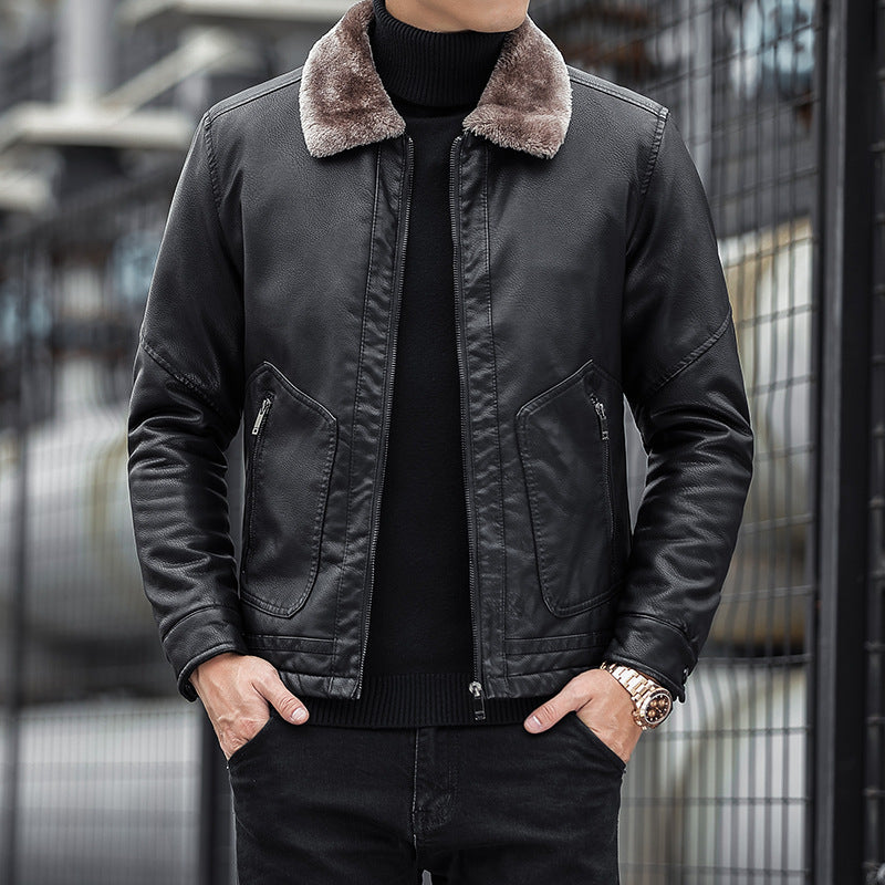 Herren Moderner Kunstlederblouson mit Teddykragen Echo Archiv