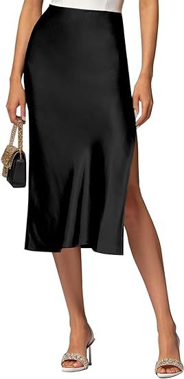 Damen Satin-Midirock mit hohem Schlitz Echoarchiv
