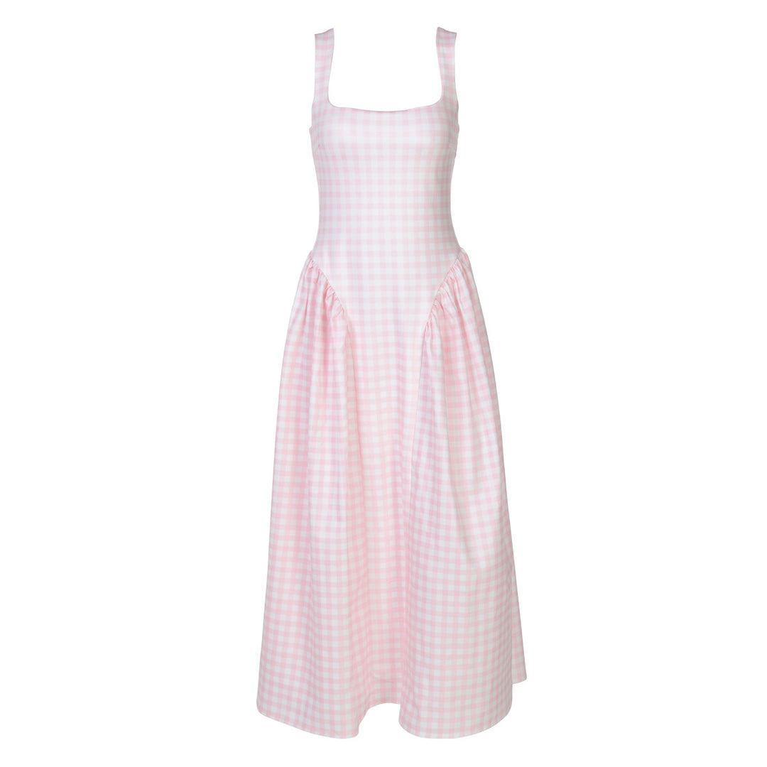 Damen Sommerliches Maxikleid mit Karo-Design und seitlichen Raffungselementen Echo Archiv