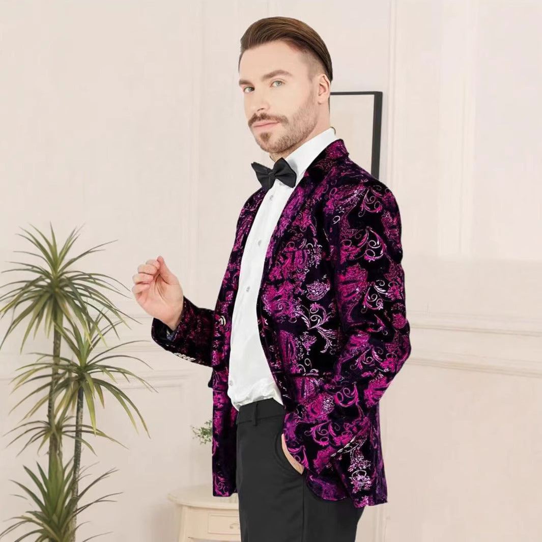 Herren Glamouröser Paillettenblazer mit floralem Muster und satiniertem Finish Echoarchiv