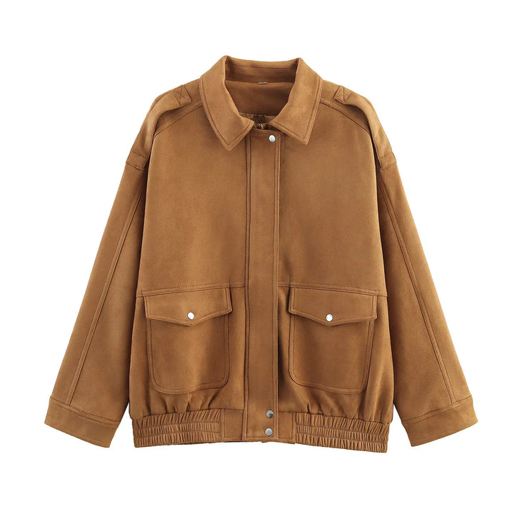 Damen nan kastige Veloursjacke mit Druckknopfleiste, aufgesetzten Klappentaschen und elastischem Saum Echo Archiv