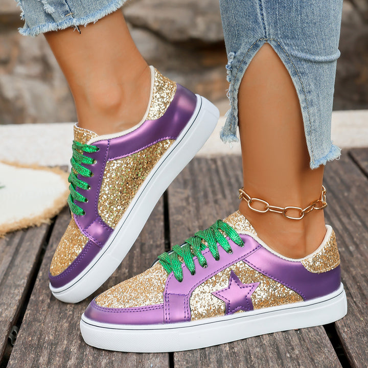 Damen modische Plateausneaker mit Glitzerpanelen, Sternapplikation und gepolsterter Komfortsohle Echo Archiv