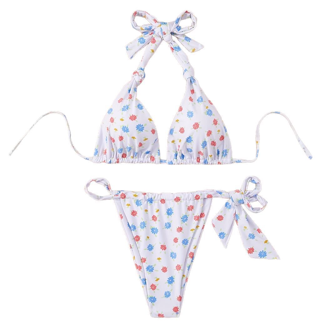 Damen Floral gemusterter Triangel-Bikini mit verspieltem Bindeband Echo Archiv
