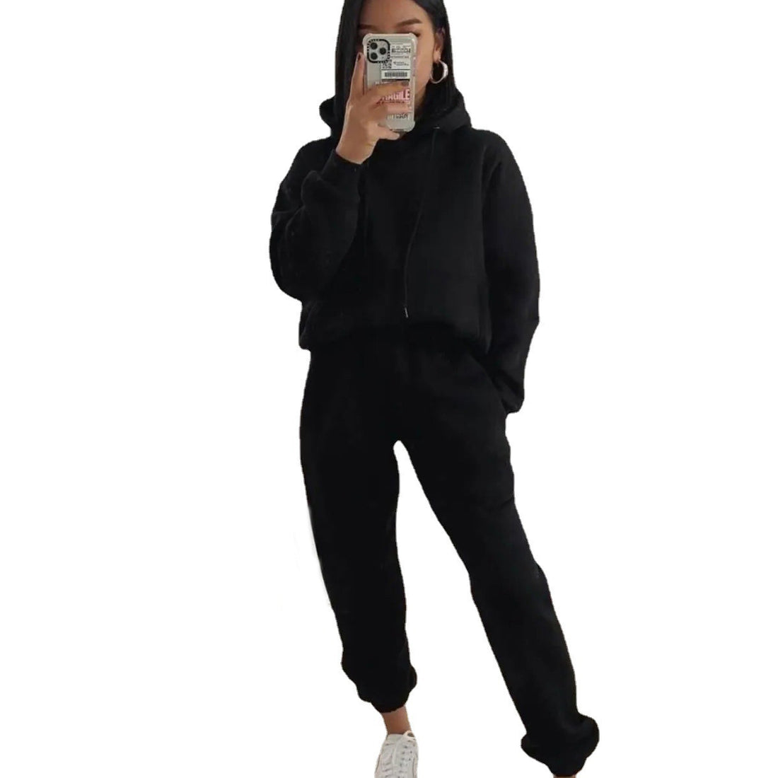 Damen kuscheliger Oversize-Kapuzenpullover und Highwaist-Jogginghose Set – Auréline