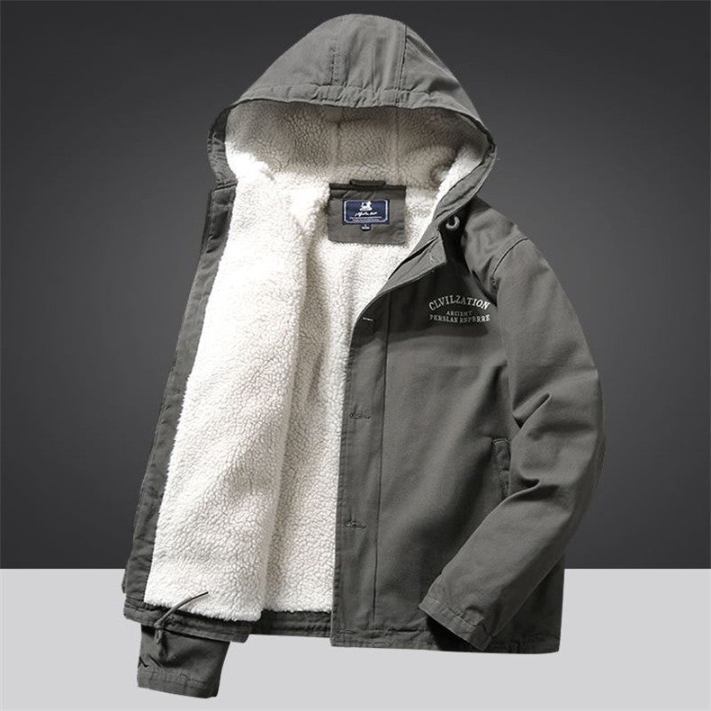 Herren Kapuzenjacke im Vintage-Worker-Stil mit Sherpa‑Futter – Taviero