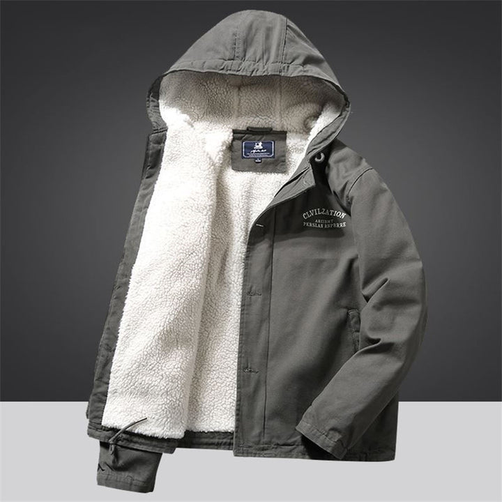Herren Kapuzenjacke im Vintage-Worker-Stil mit Sherpa‑Futter – Taviero