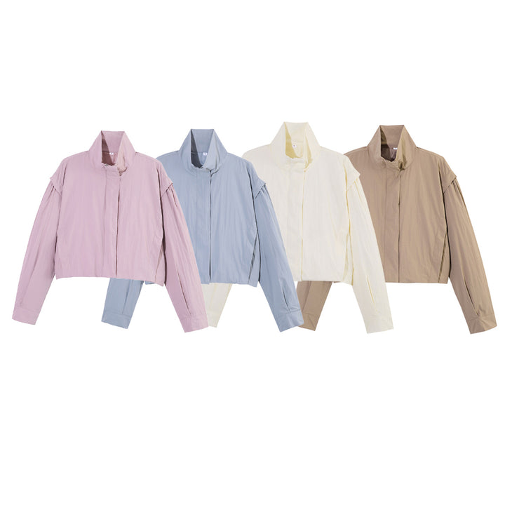 Damen Cropped-Blouson mit Stehkragen, geraffter Schulterpasse und weitem Ballonärmel Echo Archiv
