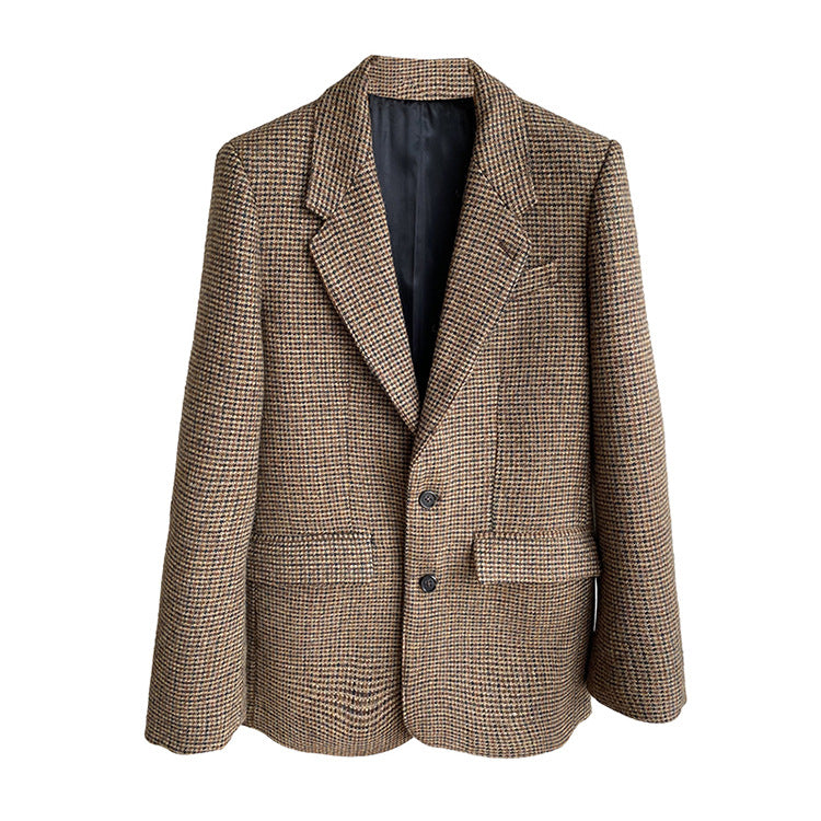 Damen Oversize-Tweed-Blazer mit Ellbogen-Patches, Pattentaschen und kastiger Silhouette Echo Archiv