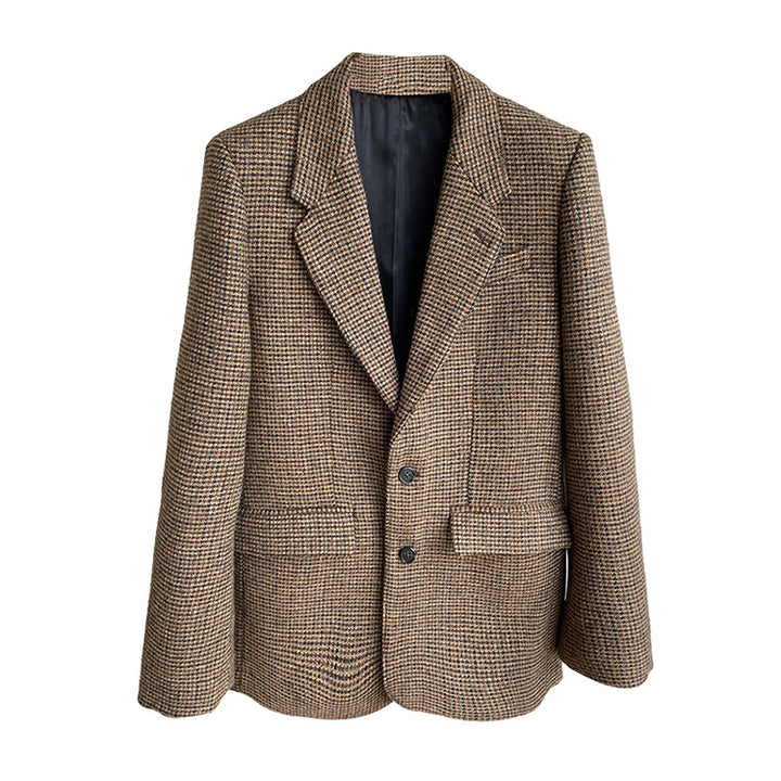 Damen Oversize-Tweed-Blazer mit Ellbogen-Patches, Pattentaschen und kastiger Silhouette Echo Archiv
