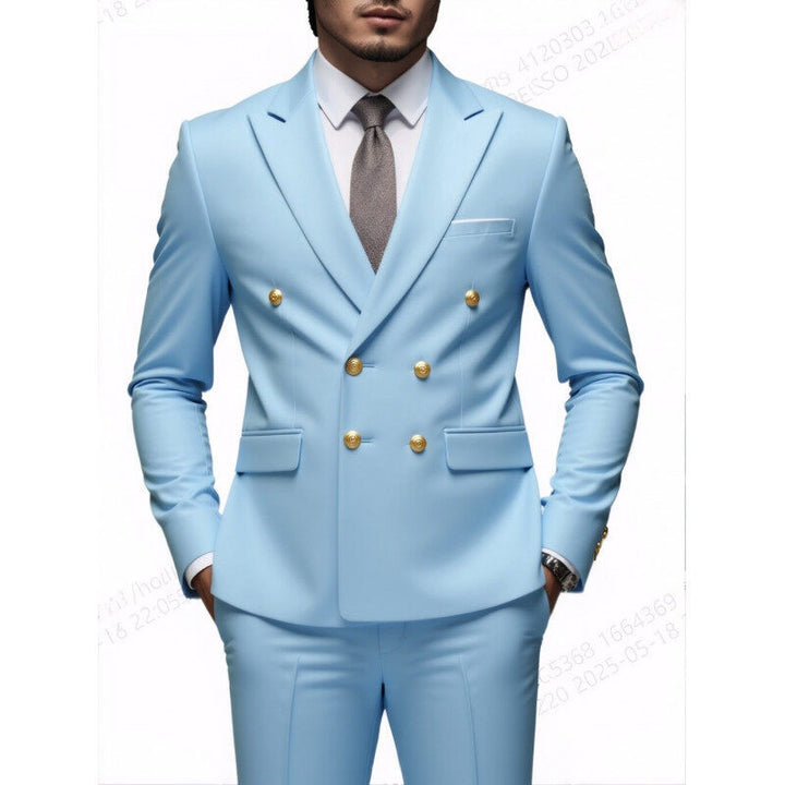 Herren nan doppelreihiger Slim-Fit Anzug mit goldenen Zierknöpfen und schmaler Businesshose Echo Archiv