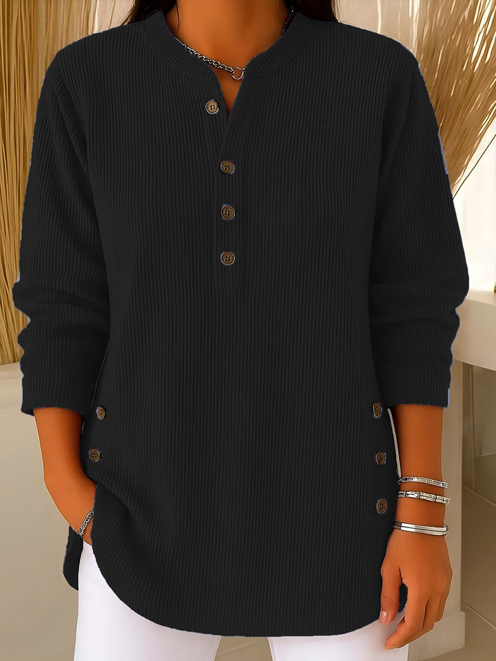 Damen nan plissee Tunika-Bluse mit Stehkragen, Knopfleiste und seitlichen Zierknöpfen Echo Archiv