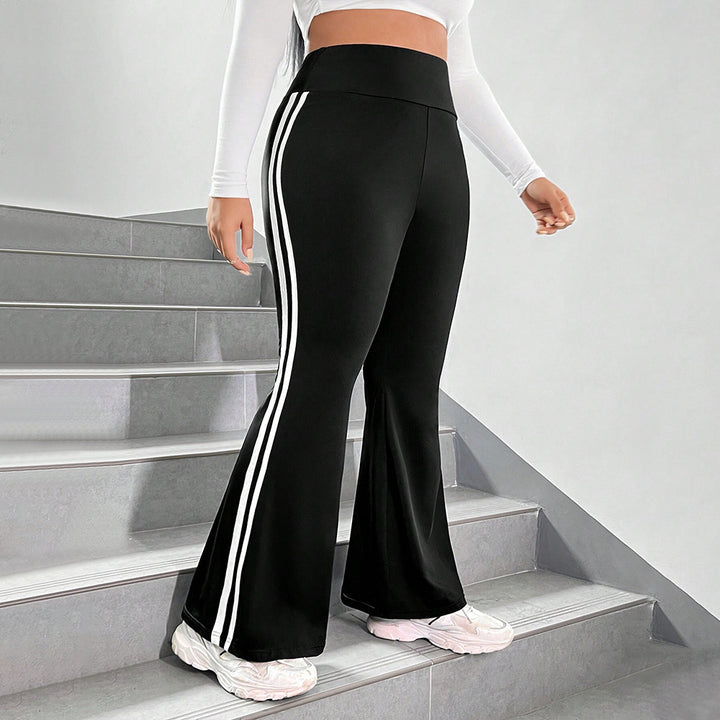 Damen Sportliche Flared Leggings mit elastischem hohen Bund und seitlichen Streifen Echo Archiv