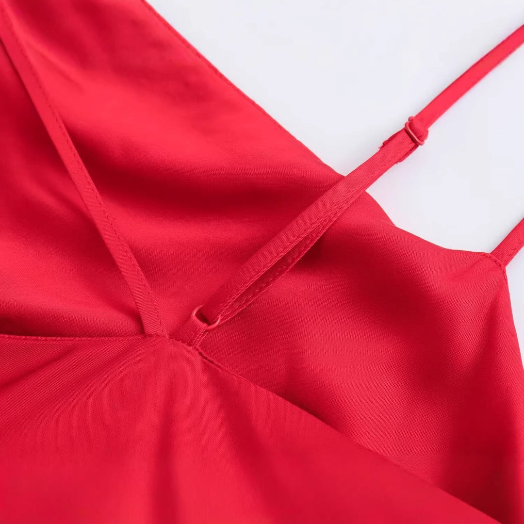 Damen elegantes Spaghetti-Trägerkleid mit fließendem Schnitt und verführerischer Drapierung Echo Archiv
