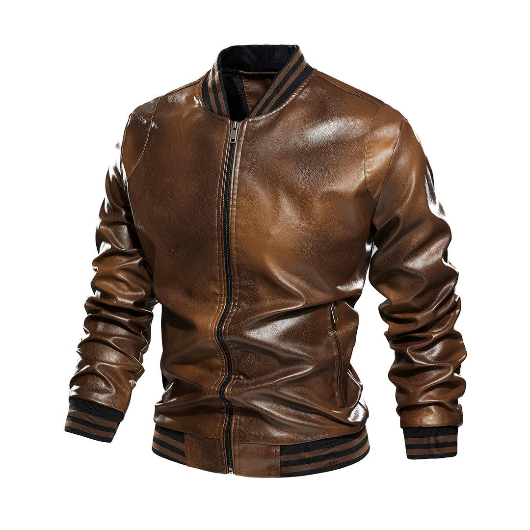 Herren klassische Lederjacke mit elastischen Rippbündchen Echoarchiv