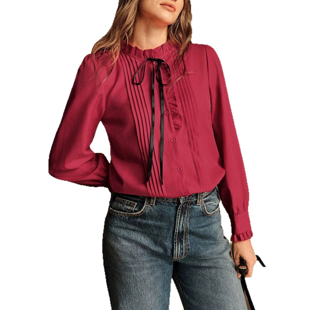 Damen Elegante Bluse mit Rüschen und Schleifen-Detail Echo Archiv