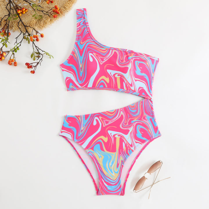 Damen Einseitiger Bikini mit buntem Swirl-Muster Echo Archiv