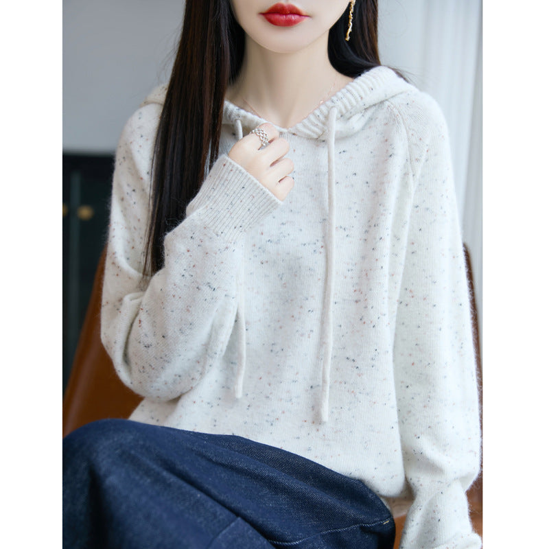 Damen Weicher Feinstrick-Kapuzenpullover mit Nep‑Garn und gerippten Bündchen Echoarchiv