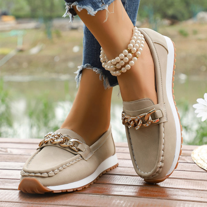 Damen Casual-Plateau-Loafer im Mokassin-Stil mit glitzernder Kettendekor und profilierter Gummisohle Echo Archiv