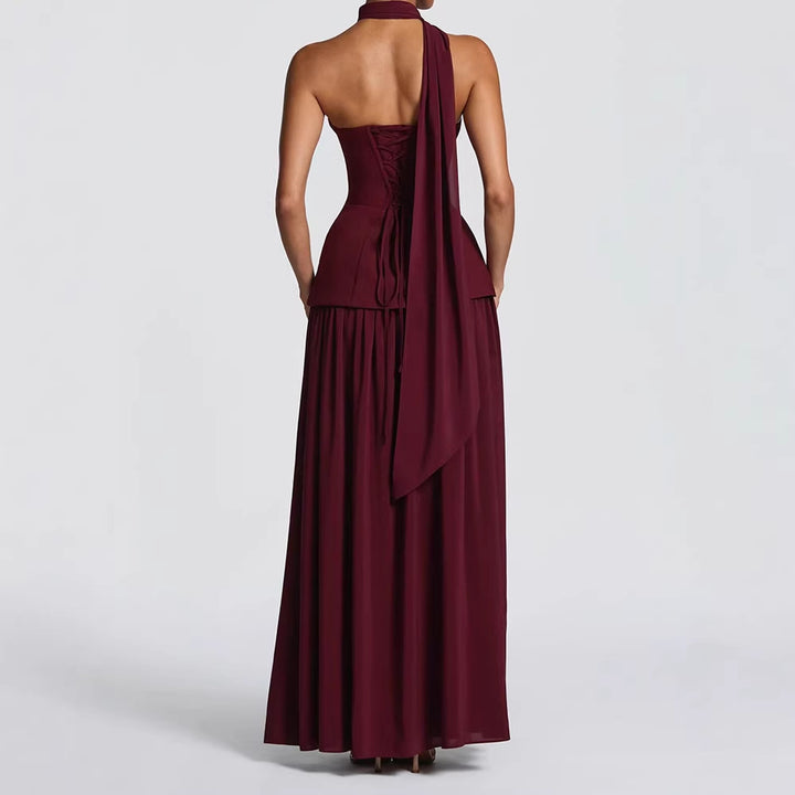 Damen Elegantes Maxikleid mit Abnehmbarem Cape Echo Archiv