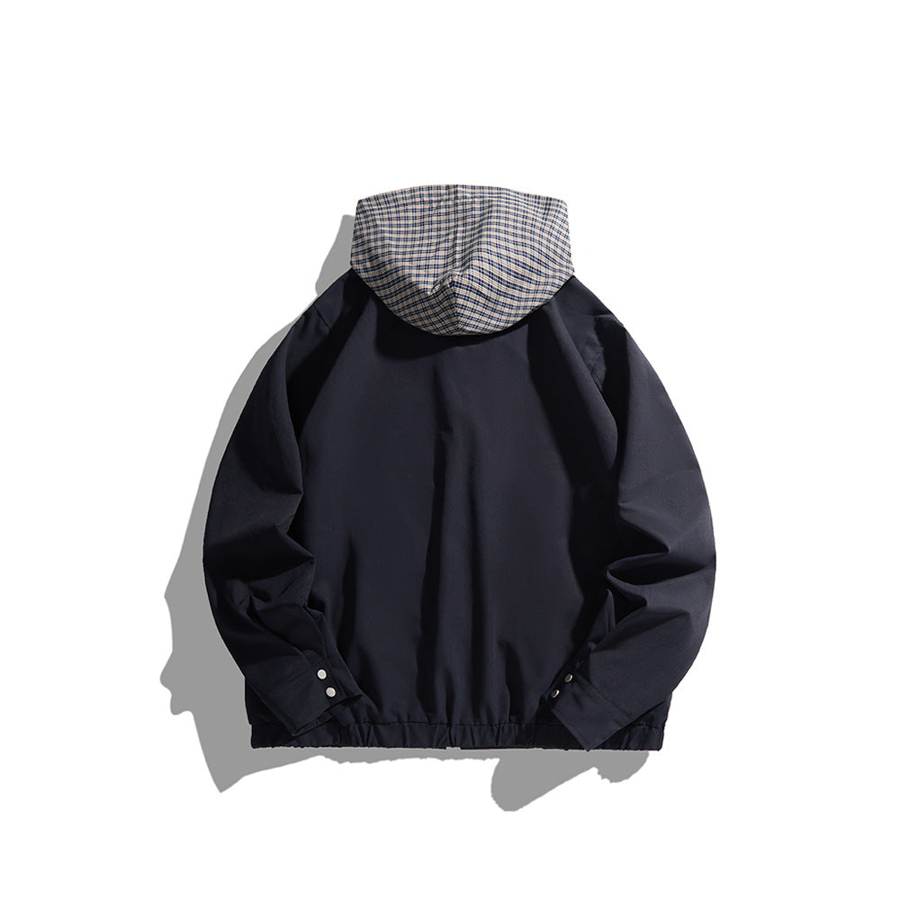 Unisex Leichte Kapuzen-Übergangsjacke mit Karopatch-Brusttasche und elastischem Saum Echoarchiv
