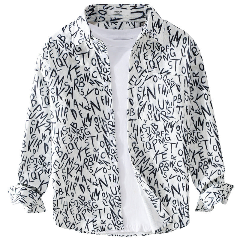 Herren Locker geschnittenes Langarm-Overshirt mit Allover-Letterprint und Brusttasche Echoarchiv