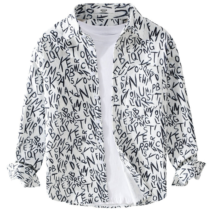 Herren Locker geschnittenes Langarm-Overshirt mit Allover-Letterprint und Brusttasche Echoarchiv