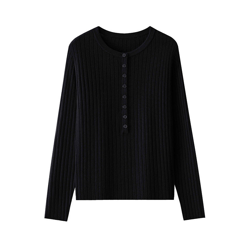 Damen Feinstrick-Pullover mit Henley-Knopfleiste und Rippenstruktur Echo Archiv