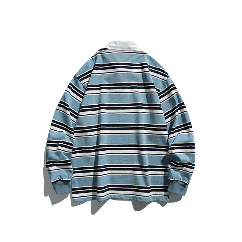 Unisex Oversize-Langarm-Rugbyshirt mit Kontrastkragen und markantem Streifenmuster Echo Archiv
