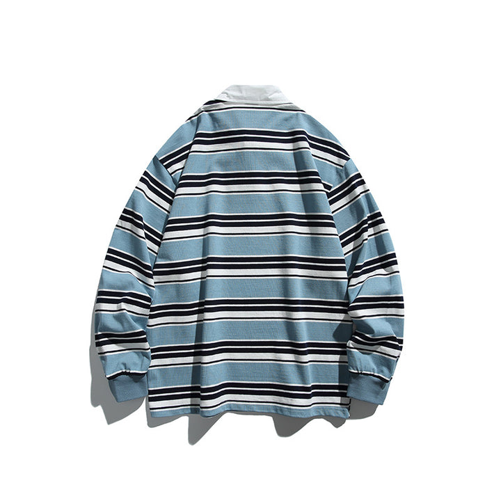 Unisex Oversize-Langarm-Rugbyshirt mit Kontrastkragen und markantem Streifenmuster Echo Archiv