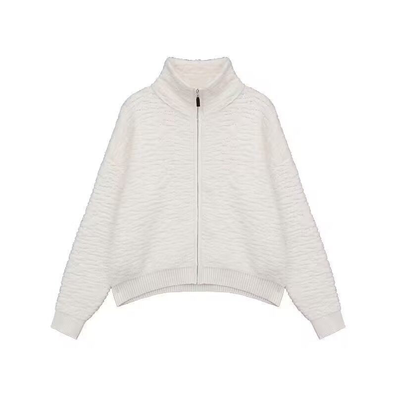 Damen Hochwertiger Strickpullover mit Stehkragen und Reißverschluss Echoarchiv