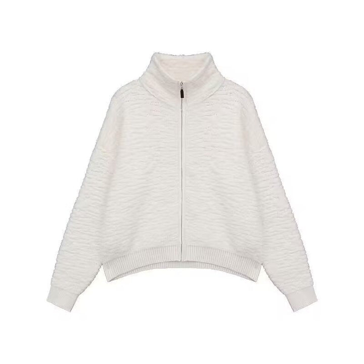 Damen Hochwertiger Strickpullover mit Stehkragen und Reißverschluss Echoarchiv